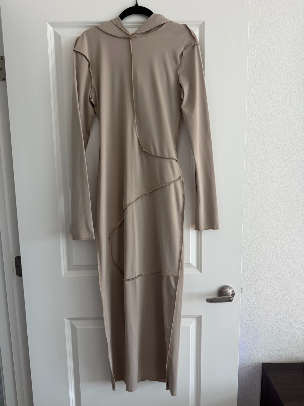 Long Sleeve Beige Layered Midi Dress